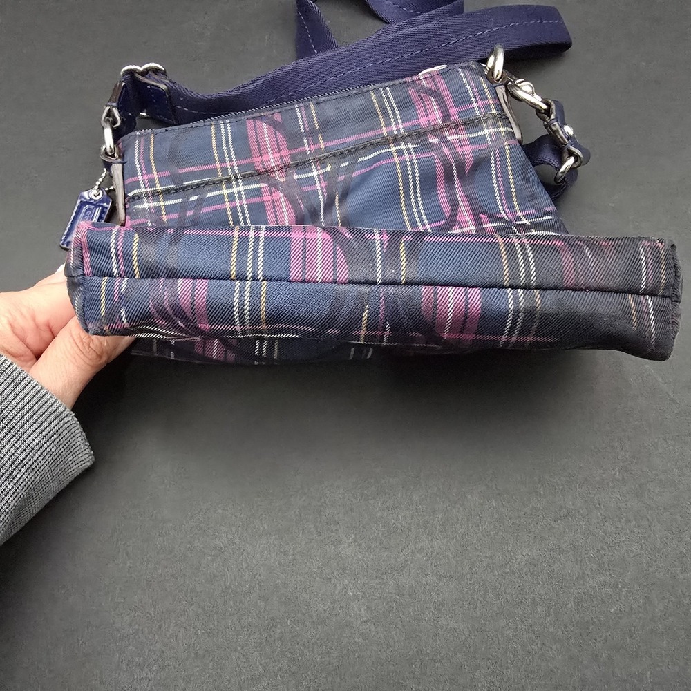 Coach Poppy Tartan Plaid Signature Crossbody Bag Purse Blue Purple Pink - Picture 8 of 12